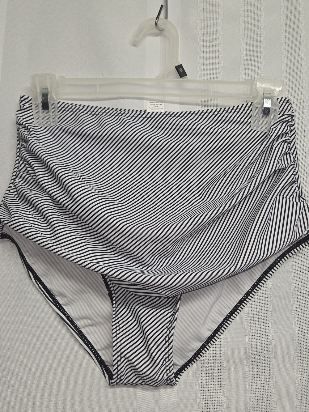 High-Waist Black & White Striped Bikini Bottoms